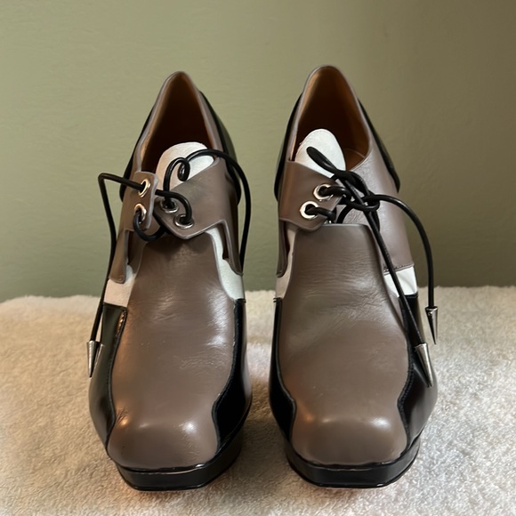 L.A.M.B. Leather Color Block High Heel Lace-up Shoes In Brown White Black 8M - Picture 6 of 8